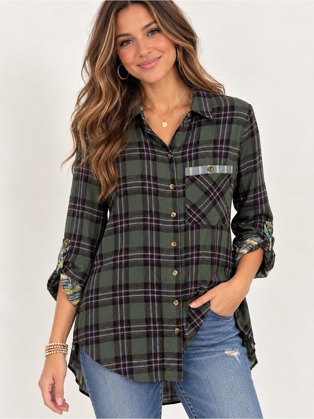 John Mark Olive Plaid Button-Down Shirt